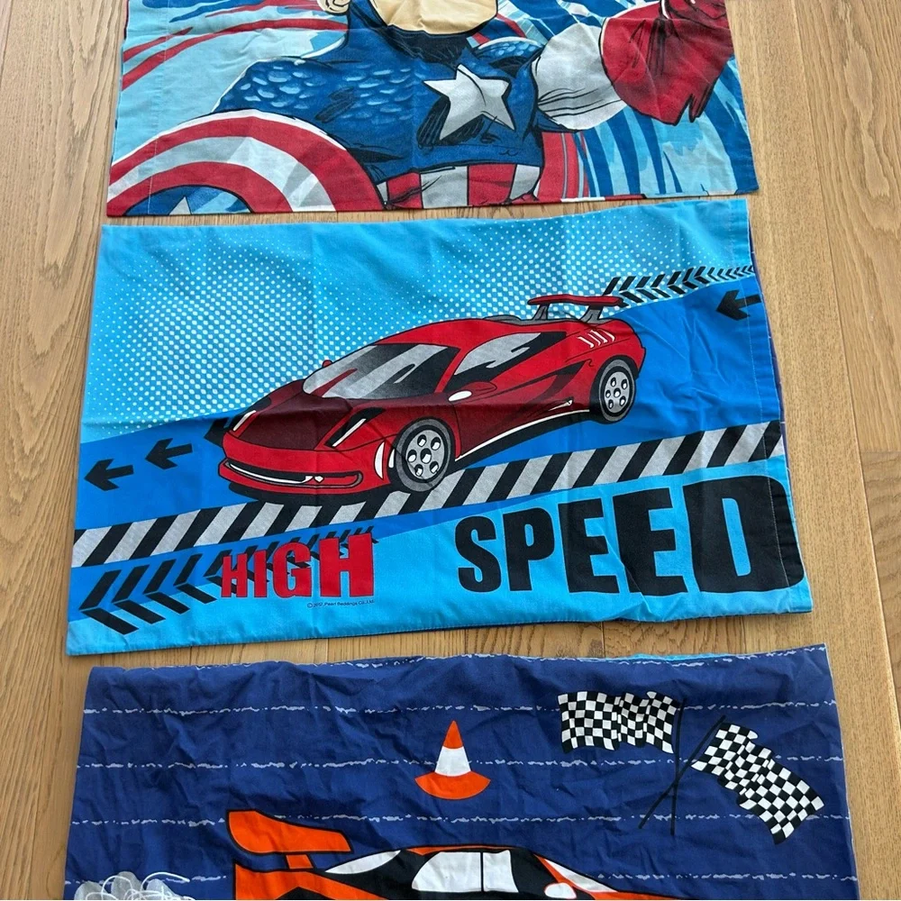 Set of 3 - Boys Marvel and Race Car Pillowcases